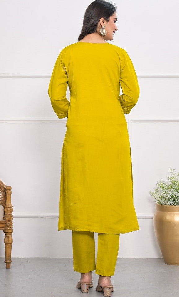 Divine Yellow Color Viscose Fabric Designer Suit