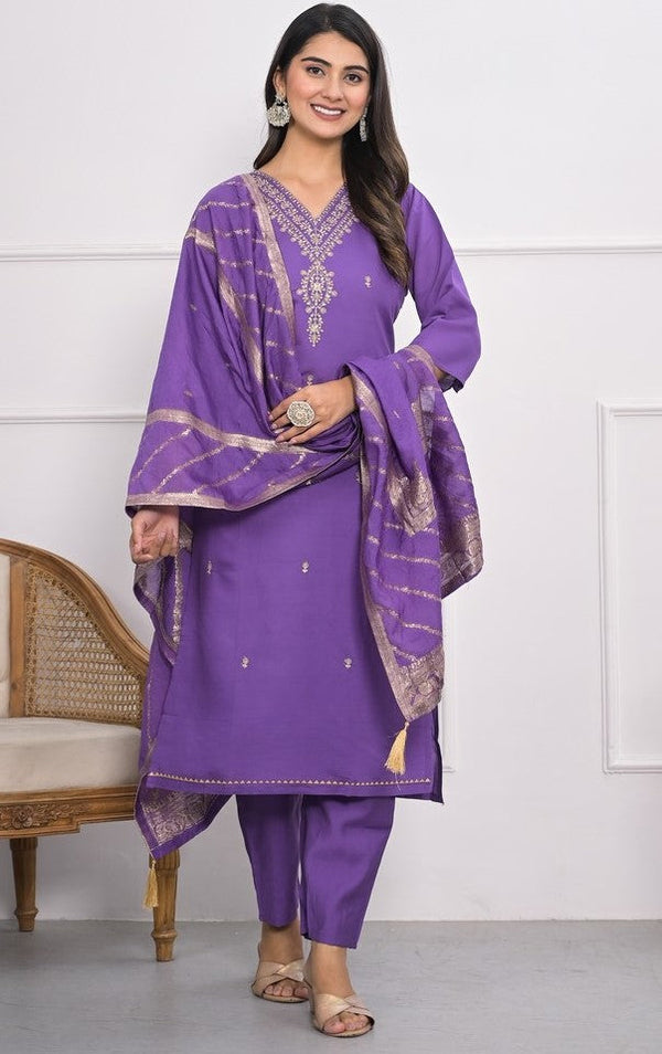 Divine Purple Color Viscose Fabric Designer Suit