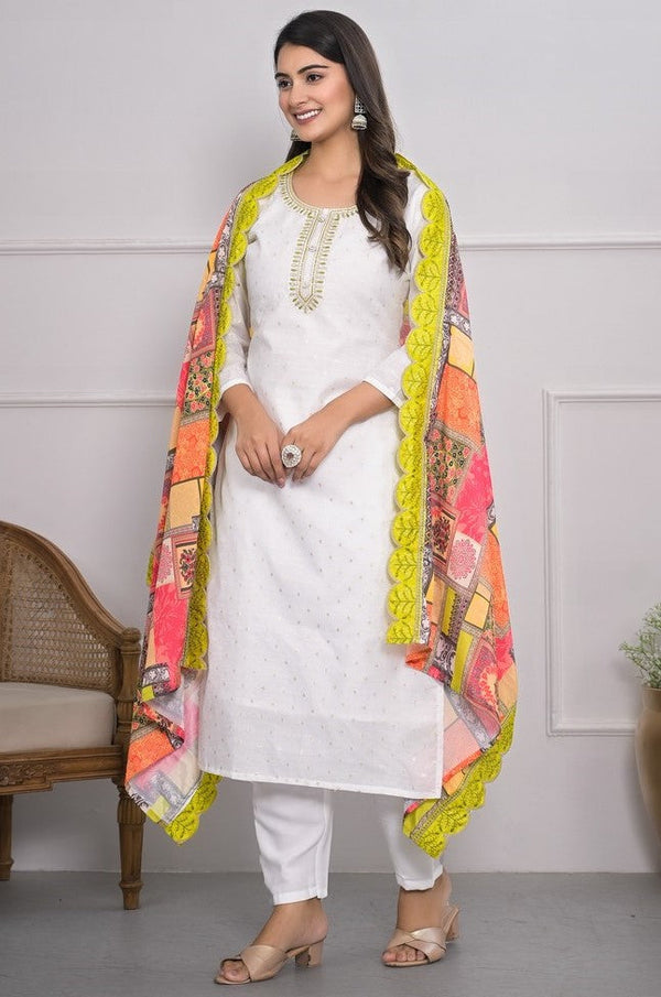 Divine White Color Viscose Fabric Designer Suit