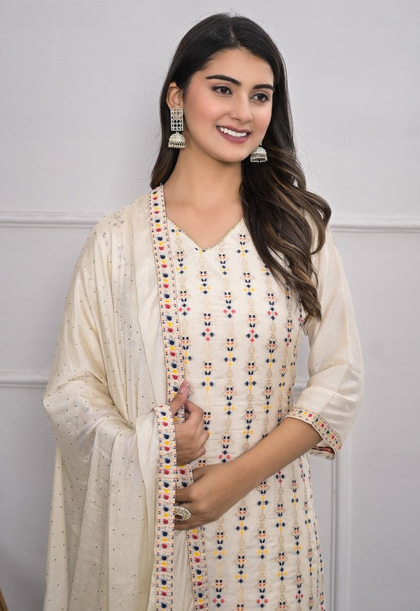 Divine Cream Color Viscose Fabric Designer Suit