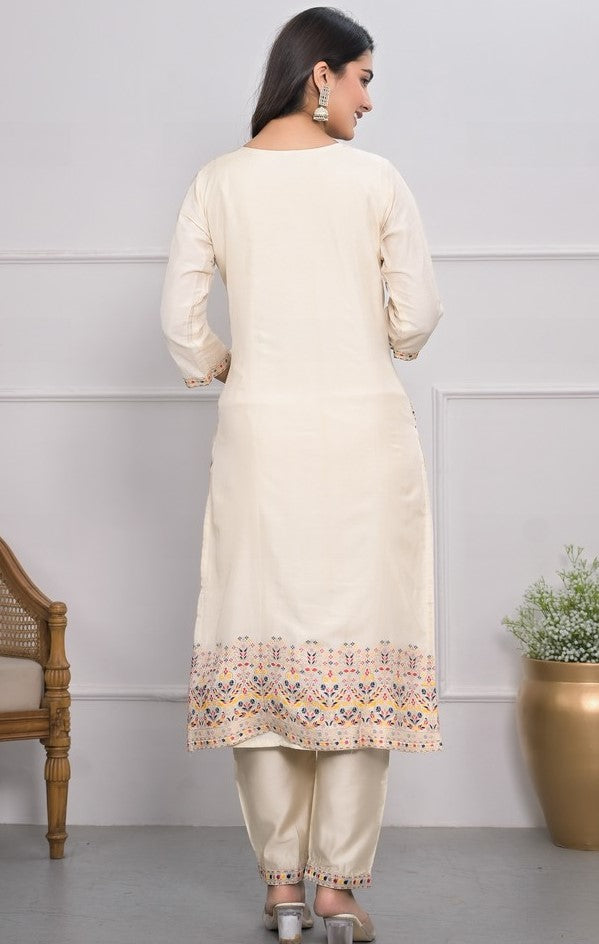 Divine Cream Color Viscose Fabric Designer Suit