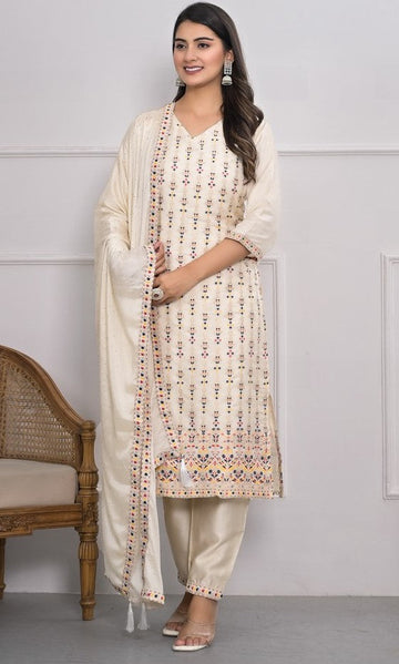 Divine Cream Color Viscose Fabric Designer Suit