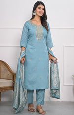 Divine Aqua Color Viscose Fabric Designer Suit