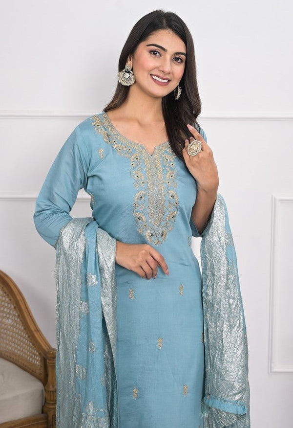 Divine Aqua Color Viscose Fabric Designer Suit