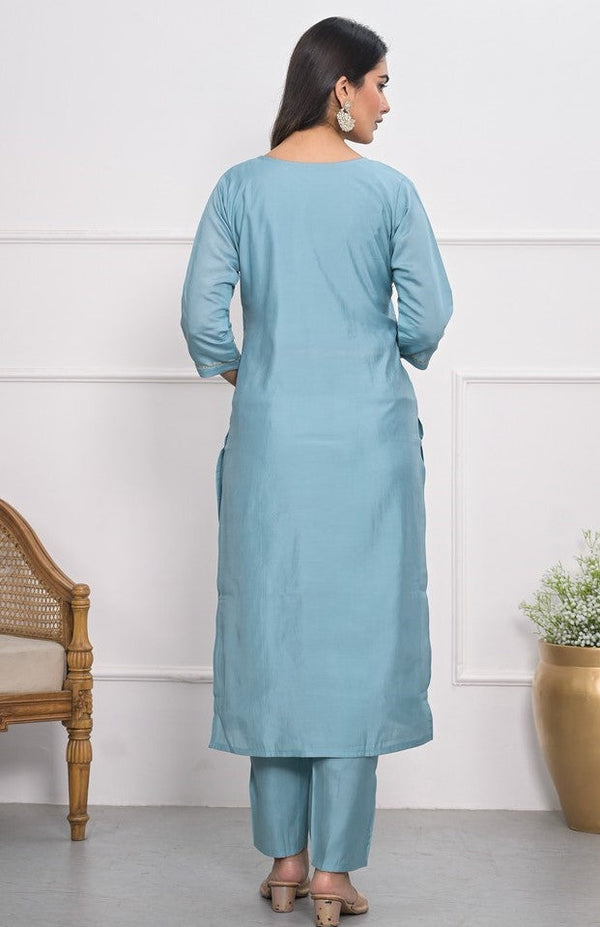 Divine Aqua Color Viscose Fabric Designer Suit