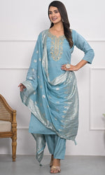 Divine Aqua Color Viscose Fabric Designer Suit