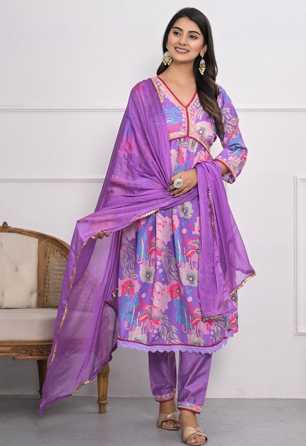 Divine Purple Color Viscose Fabric Designer Suit