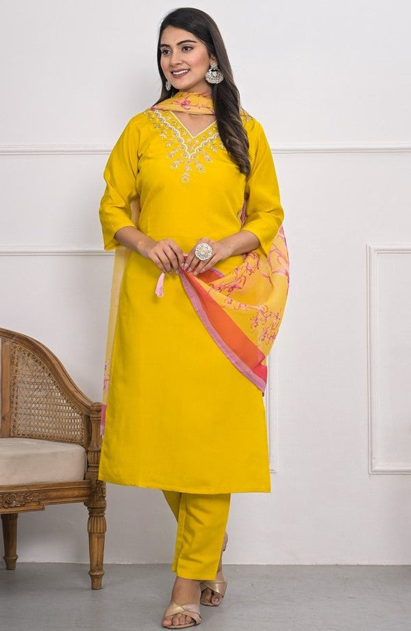 Divine Mustard Color Viscose Fabric Designer Suit