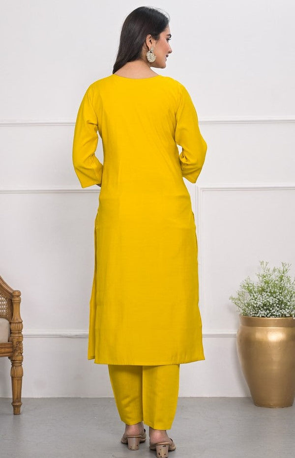 Divine Mustard Color Viscose Fabric Designer Suit