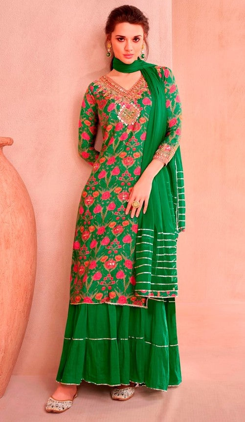 Divine Green Color Muslin Fabric Designer Suit