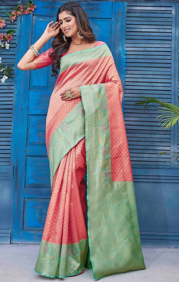 Lovely Pink Color Silk Fabric Designer Saree