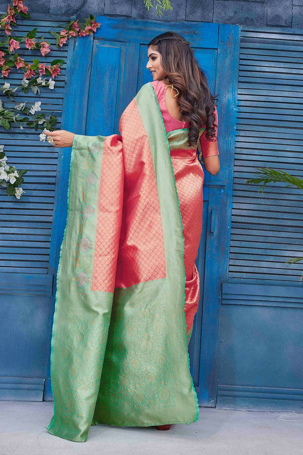 Lovely Pink Color Silk Fabric Designer Saree