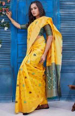 Lovely Yellow Color Silk Fabric Designer Saree