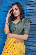 Lovely Yellow Color Silk Fabric Designer Saree