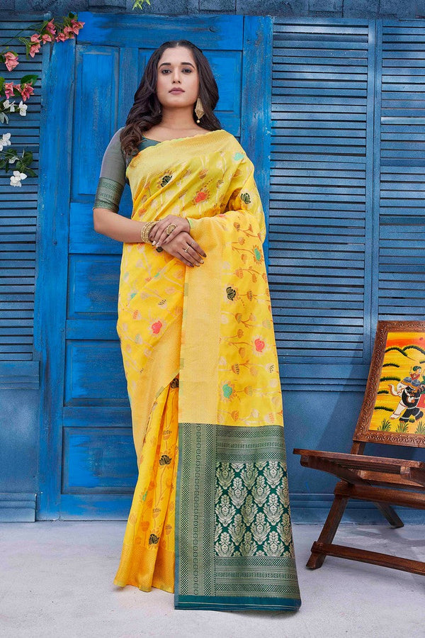 Lovely Yellow Color Silk Fabric Designer Saree