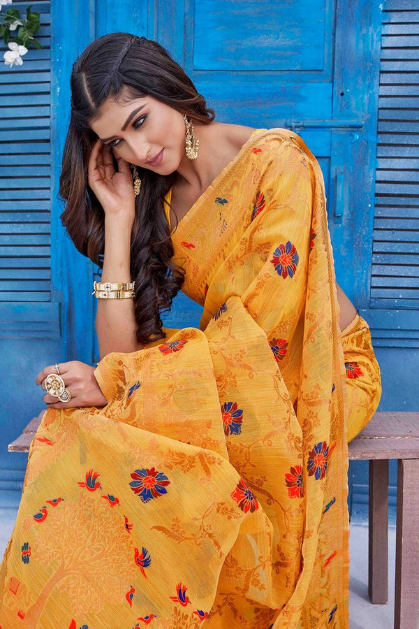 Lovely Mustard Color Silk Fabric Designer Saree