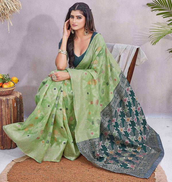 Lovely Green Color Silk Fabric Designer Saree