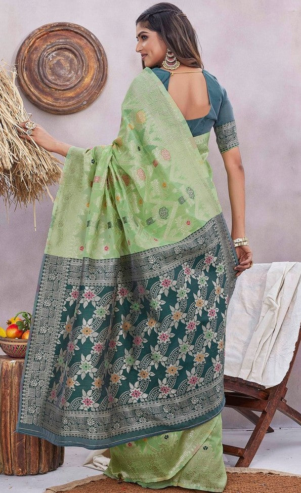 Lovely Green Color Silk Fabric Designer Saree