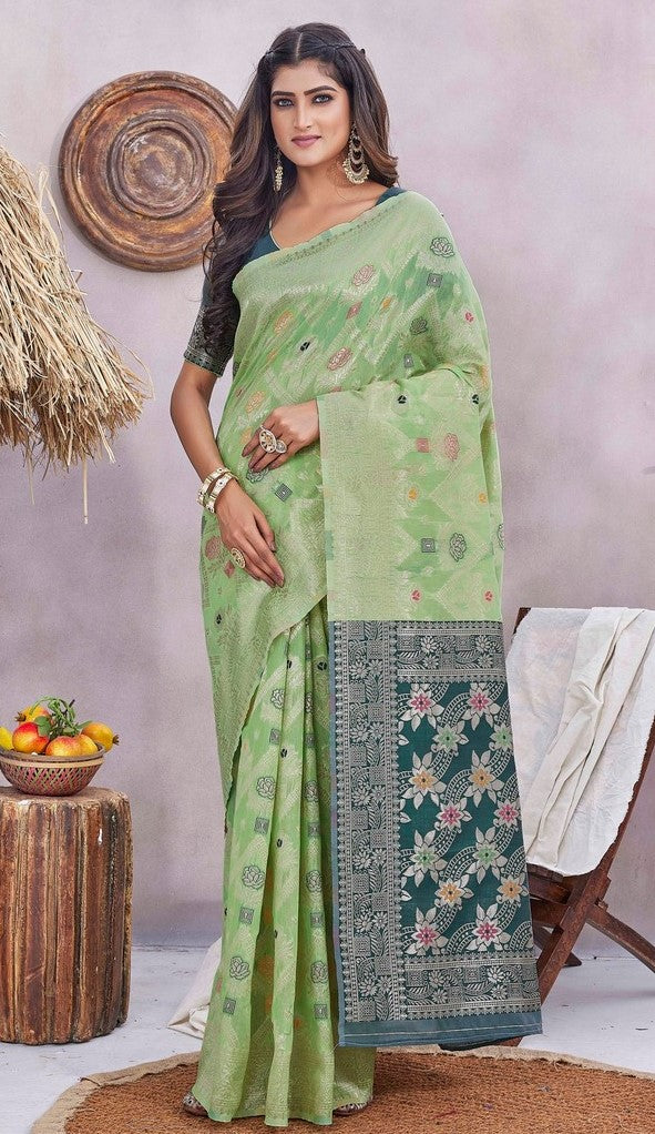 Lovely Green Color Silk Fabric Designer Saree