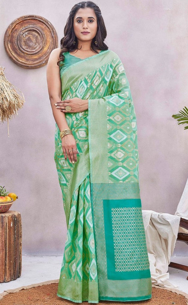 Lovely Green Color Silk Fabric Designer Saree