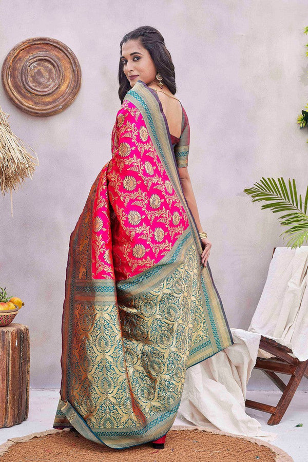 Lovely Pink Color Silk Fabric Designer Saree