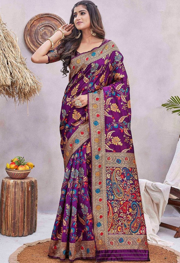 Lovely Purple Color Silk Fabric Designer Saree