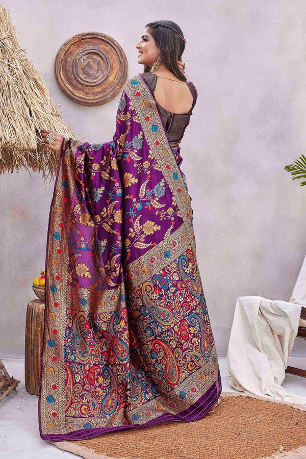 Lovely Purple Color Silk Fabric Designer Saree