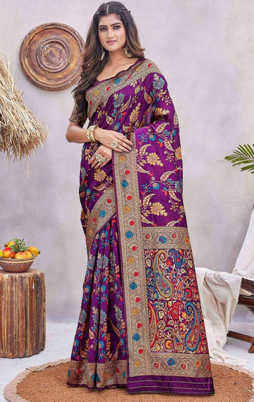 Lovely Purple Color Silk Fabric Designer Saree