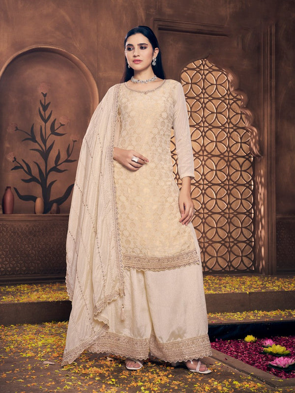 Tasteful Beige Color Viscose Fabric Plazzo Suit