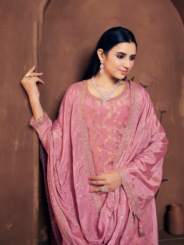 Tasteful Pink Color Viscose Fabric Plazzo Suit