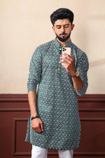 Dazzling Green Color Silk Fabric Kurta Pajama