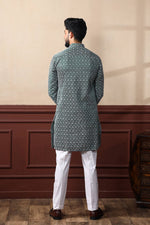 Dazzling Green Color Silk Fabric Kurta Pajama