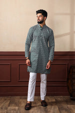 Dazzling Green Color Silk Fabric Kurta Pajama