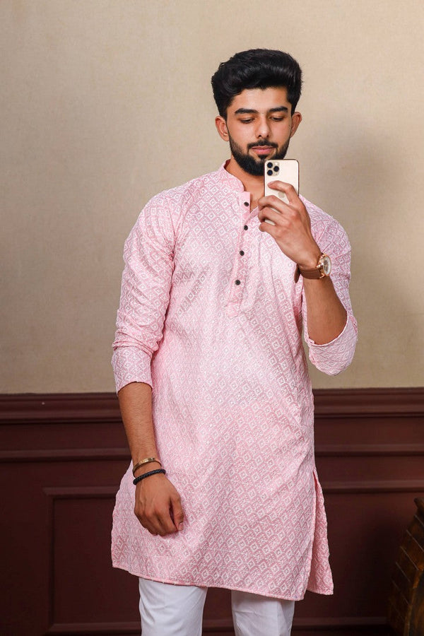 Dazzling Pink Color Silk Fabric Kurta Pajama