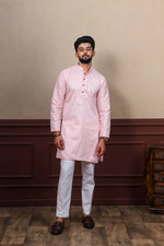 Dazzling Pink Color Silk Fabric Kurta Pajama