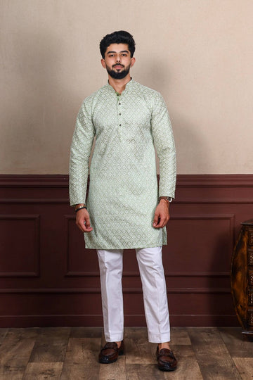 Dazzling Green Color Silk Fabric Kurta Pajama