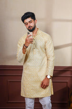 Dazzling Yellow Color Silk Fabric Kurta Pajama