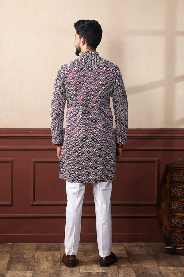 Dazzling Wine Color Silk Fabric Kurta Pajama