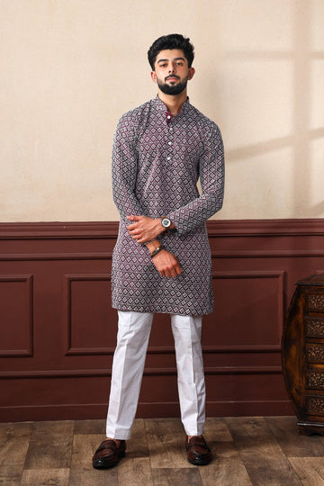 Dazzling Wine Color Silk Fabric Kurta Pajama