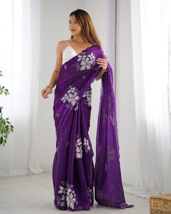 Grand Purple Color Jimmy Fabric Designer Saree