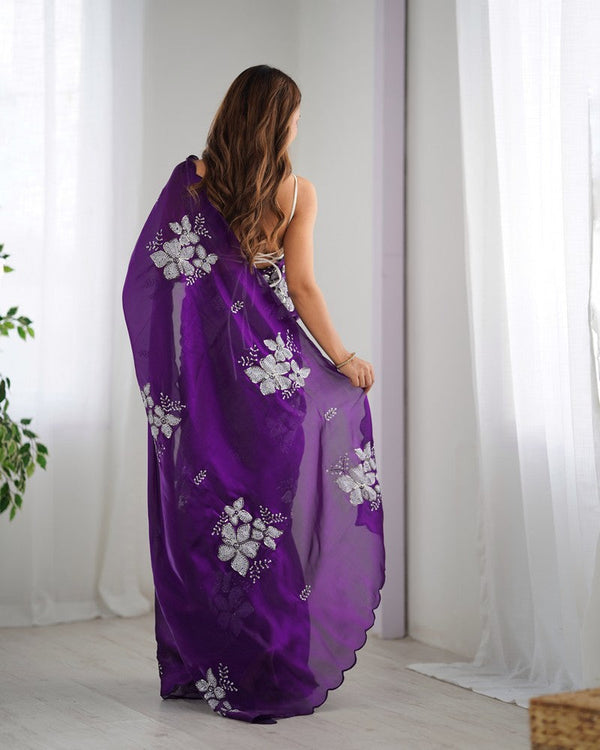 Grand Purple Color Jimmy Fabric Designer Saree