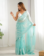 Grand Aqua Color Jimmy Fabric Designer Saree