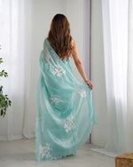 Grand Aqua Color Jimmy Fabric Designer Saree