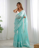 Grand Aqua Color Jimmy Fabric Designer Saree