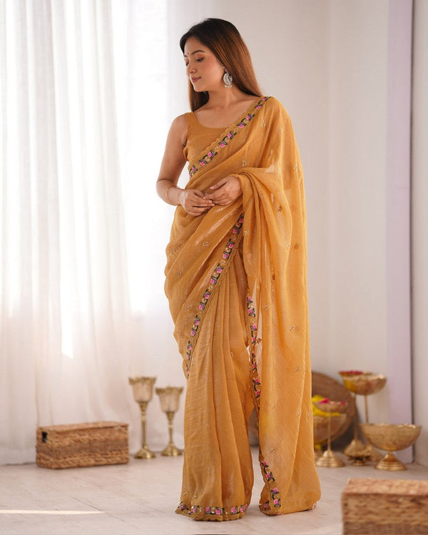 Grand Mustard Color Silk Fabric Designer Saree