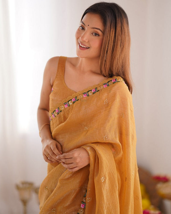 Grand Mustard Color Silk Fabric Designer Saree