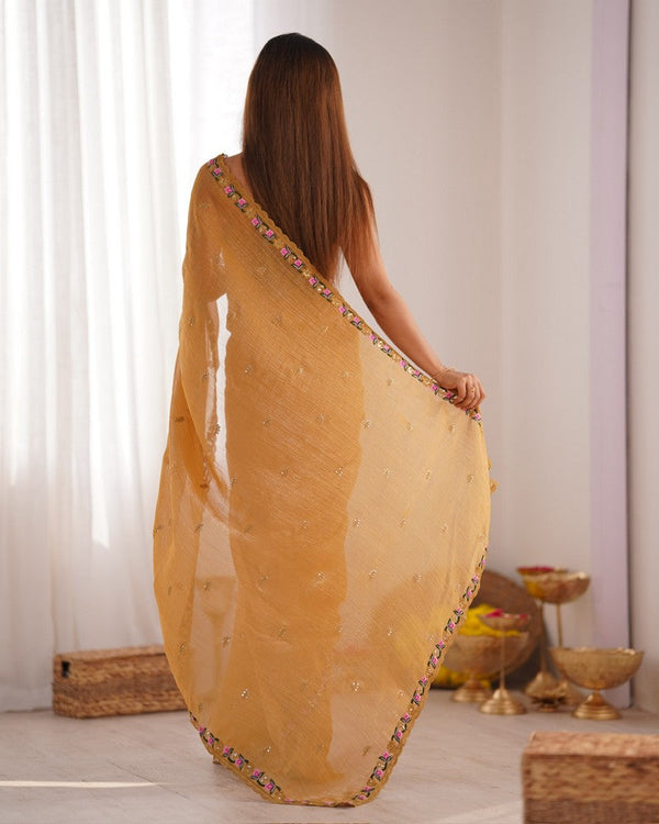 Grand Mustard Color Silk Fabric Designer Saree