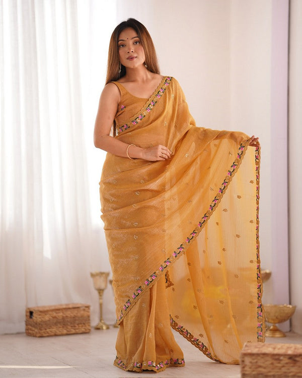 Grand Mustard Color Silk Fabric Designer Saree