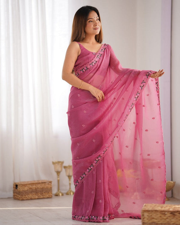 Grand Pink Color Silk Fabric Designer Saree