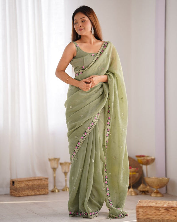 Grand Green Color Silk Fabric Designer Saree